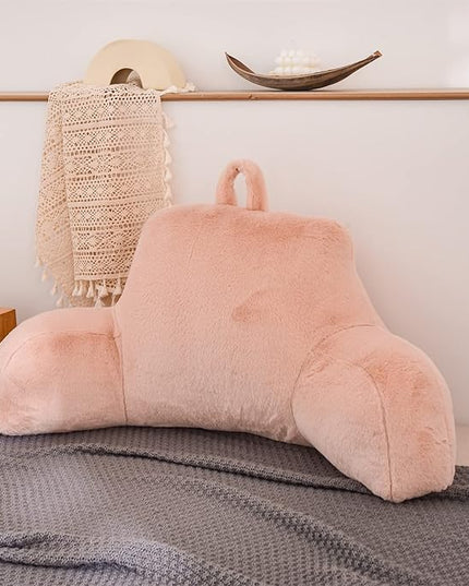 Aimuan Reading Pillow Bed Rest Pillow with Arms Rabbit Fur Back Pillow for Sitting up in Bed Adults Teens Incline Rest Sleeping Snoring with Pregnancy Lumbar Waist Support (Standard, Blush) - LeafyLoom