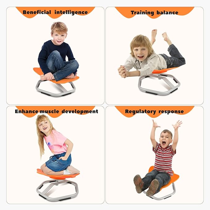 Sensory Toys Kids Swivel Chair, Autism Kids Swivel Chair, Elephant Sit and Spin Seat Balance Chair Indoor for Child Age 3+, Regulating Toddler’s Body Balance, Metal Base Non-Slip Orange - LeafyLoom