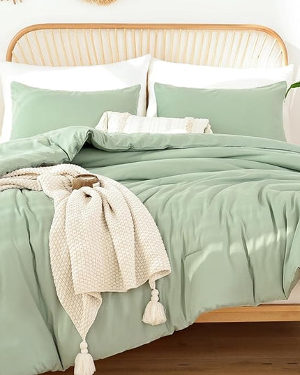 ROSGONIA Full Size Comforter Sets for Girls Boys Teens Sage Green, 3pcs(1 Comforter & 2 Pillowcases), Soft Kids Comforter Sets All Season Dorm Bedding - LeafyLoom