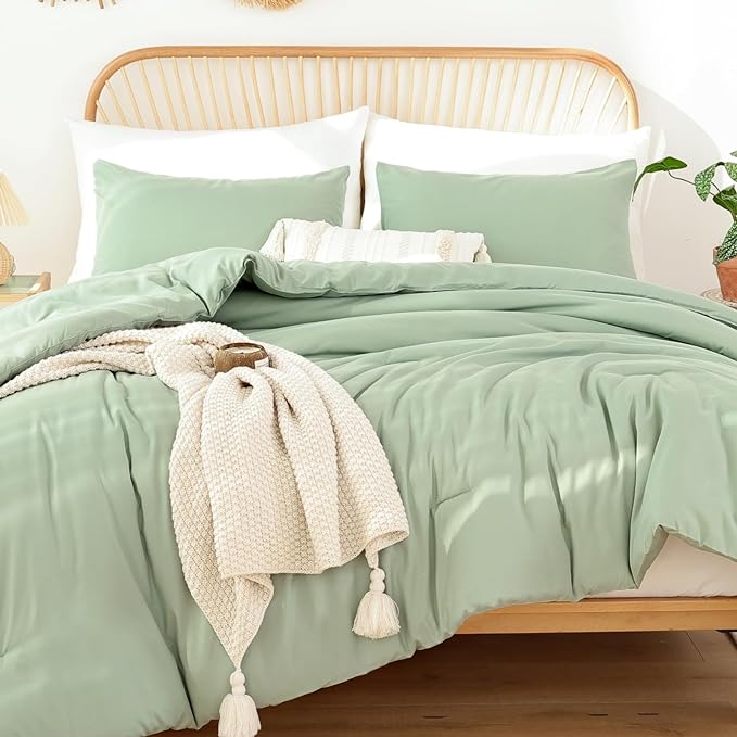 ROSGONIA Full Size Comforter Sets for Girls Boys Teens Sage Green, 3pcs(1 Comforter & 2 Pillowcases), Soft Kids Comforter Sets All Season Dorm Bedding - LeafyLoom