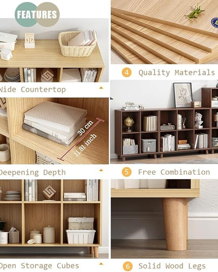 IOTXY Open Cube Low Bookcase - 3-Tier Freestanding Storage Display Cabinet Organizer with Legs for Home Office, 6-Cubes Open Shelf Short Bookshelf, Walnut - LeafyLoom