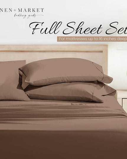 Linen Market Bed Sheets for Full Size Bed (Taupe) - Sleep Better Than Ever with These Soft and Cooling Full Sheets - Deep Pocket Fits 16" Thick Beds - 4 Piece Full Sheet Set - LeafyLoom