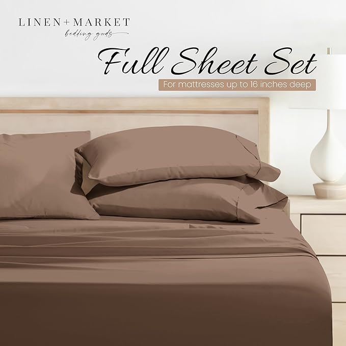 Linen Market Bed Sheets for Full Size Bed (Taupe) - Sleep Better Than Ever with These Soft and Cooling Full Sheets - Deep Pocket Fits 16" Thick Beds - 4 Piece Full Sheet Set - LeafyLoom