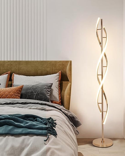 LED Modern Floor Lamp for Living Room, 40W 3 Colors Stepless Dimmable and Color-Changing Bright Floor Standing Lamp,60" Unique Spiral Floor Tall Lamp for Bedroom Office with Remote,Gold - LeafyLoom
