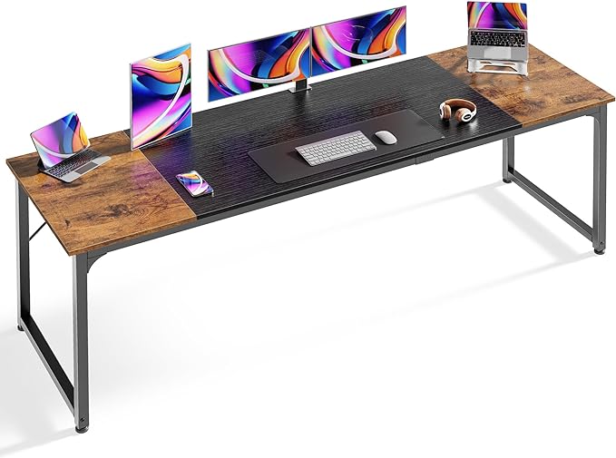 Computer Desk, 80 Inch Office Desk, Gaming Desk with Storage, Writing Desk Work Desk for Home Office, Study, Long Simple Desk, Large Legroom, Metal Frame, Rustic Brown and Black - LeafyLoom