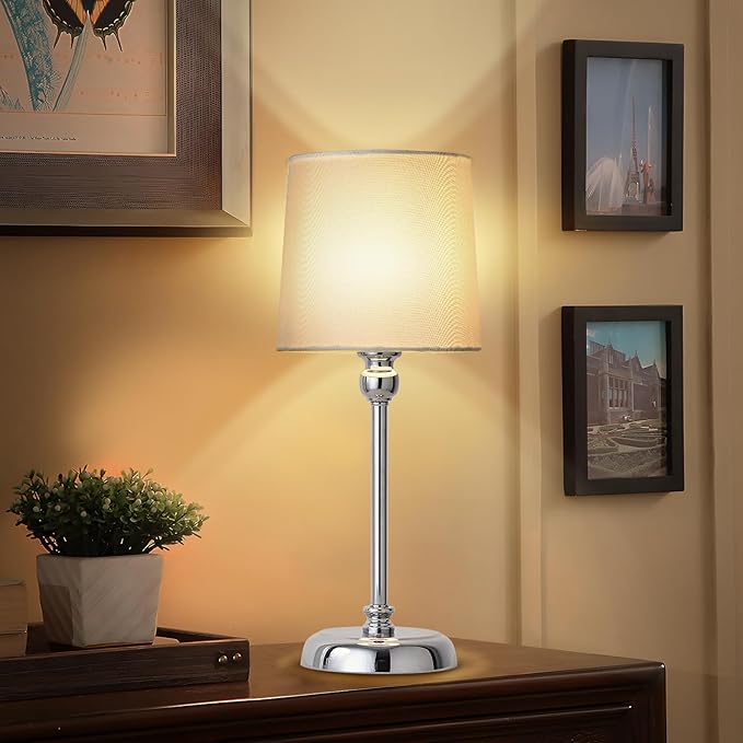 Cordless LED Table Lamp, 6000mAh Rechargeable Bedside Night Lamp for Bedroom, Portable Touch Stepless Dimmable Battery Operated Lamp, Ambient Light for Patio Restaurant(Chrome H) - LeafyLoom