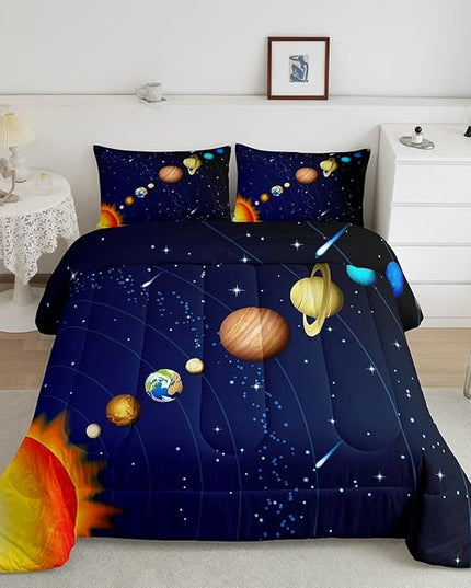 Erosebridal Boys Outer Space Down Comforter, Kids Galaxy Nebula Comforter Set King Size, Starry Sky Cosmos Bedding Set for Children Girls, Solar System Starry Landscape Quilted Duvet, Blue Purple - LeafyLoom