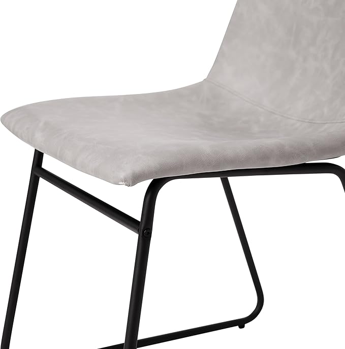 Flash Furniture Butler 18 Inch Commercial Grade LeatherSoft Dining Table Height Chair, Mid-Back Black Sled Base with Light Gray LeatherSoft Upholstery, Set of 2 - LeafyLoom