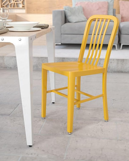 Flash Furniture Commercial Grade Yellow Metal Indoor-Outdoor Chair - LeafyLoom