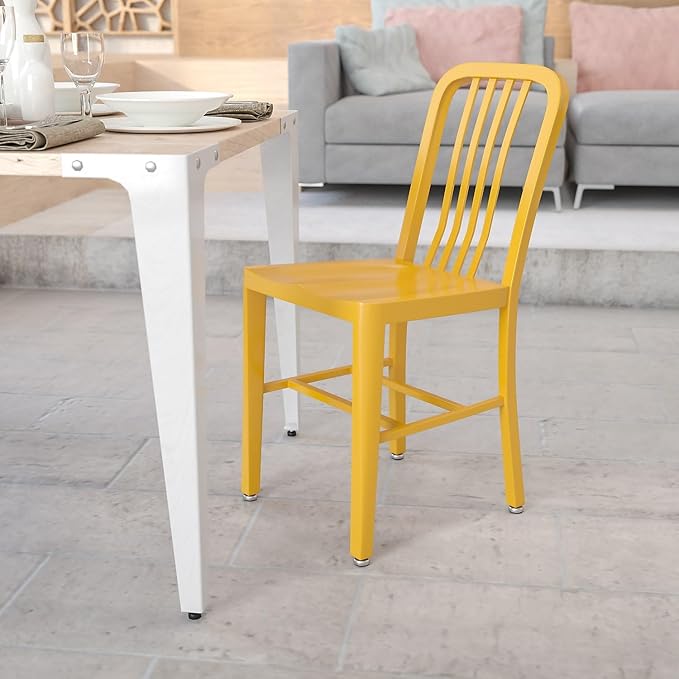 Flash Furniture Commercial Grade Yellow Metal Indoor-Outdoor Chair - LeafyLoom