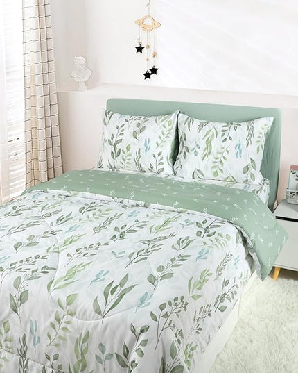 DILIMI Queen Comforter set, 3 Pieces Queen Size Comforter Sets, Reversible Green Comforter Queen, Ultra Soft and Fluffy Bedding Comforter Sets with Comforter, 2 Pillowcase - LeafyLoom