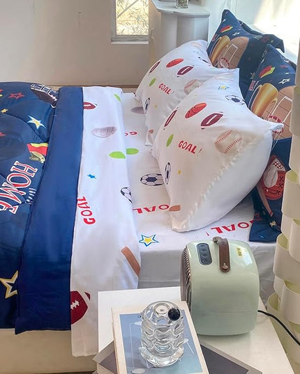 Sports Comforter Set Twin Size for Boys Kids Teens 7 Piece Basketball Baseball Bed in A Bag Soccer Football Trophies Bedding Set All Season Lightweight - LeafyLoom