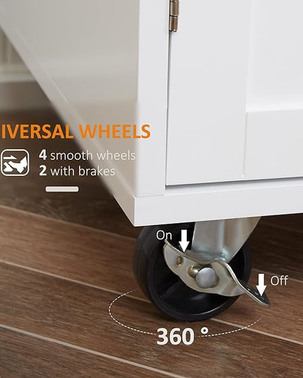 HOMCOM Kitchen Island Cart Rolling Trolley Cart with Drawer, Storage Cabinet & Towel Rack, White - LeafyLoom