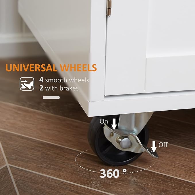 HOMCOM Kitchen Island Cart Rolling Trolley Cart with Drawer, Storage Cabinet & Towel Rack, White - LeafyLoom