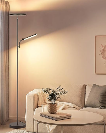 LED Floor Lamp, 48W 4000LM Super Bright Torchiere Floor Lamp with Adjustable Reading Light, Dimmable Standing Lamp with Remote & Touch Control - LeafyLoom