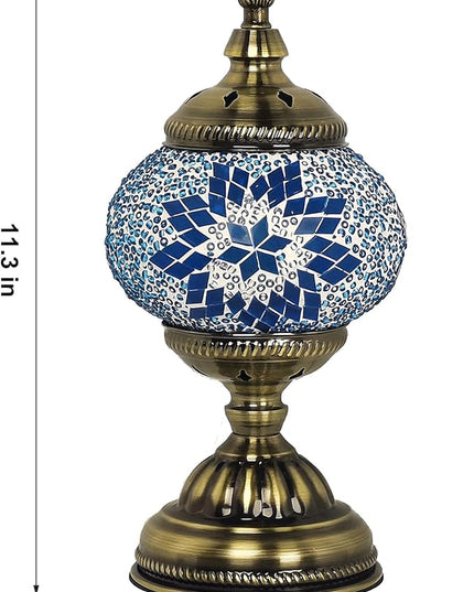 Turkish Mosaic Lamp Bohemian Tiffany Style Stained Glass Bedside Lamp for Bedroom (Blue) - LeafyLoom