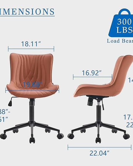 YOUNIKE Office Chair, Armless Desk Chair with Wheels, Home Office Computer Task Chairs, Modern Faux Leather Upholstered Vanity Chair, Adjustable Swivel Rocking Office Chair with Back, Pink - LeafyLoom