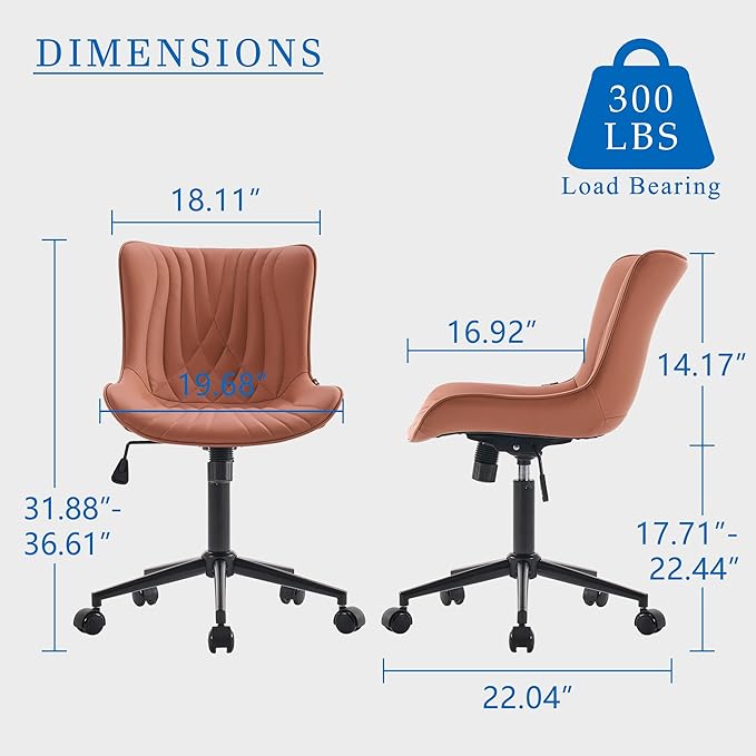 YOUNIKE Office Chair, Armless Desk Chair with Wheels, Home Office Computer Task Chairs, Modern Faux Leather Upholstered Vanity Chair, Adjustable Swivel Rocking Office Chair with Back, Pink - LeafyLoom