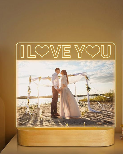 Light up Picture Frame, I Love You 4x6 Inches Acrylic Photo Frame with Night Light Desktop Decor Best Gifts for Lover Couple Wife Girl Friends Valentine's Day Anniversary Birthday Wedding Present - LeafyLoom