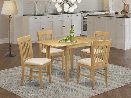 East West Furniture NDNO5-OAK-C Norden 5 Piece Modern Set Includes a Rectangle Wooden Table with Dropleaf and 4 Linen Fabric Dining Room Chairs, 30x48 Inch, Oak - LeafyLoom