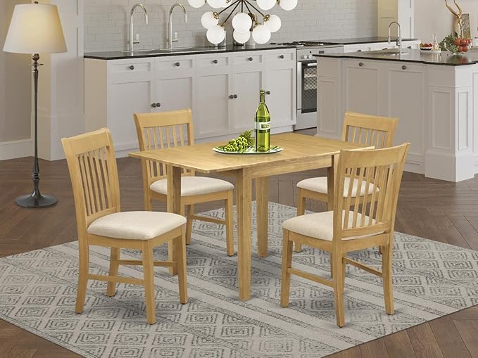 East West Furniture NDNO5-OAK-C Norden 5 Piece Modern Set Includes a Rectangle Wooden Table with Dropleaf and 4 Linen Fabric Dining Room Chairs, 30x48 Inch, Oak - LeafyLoom