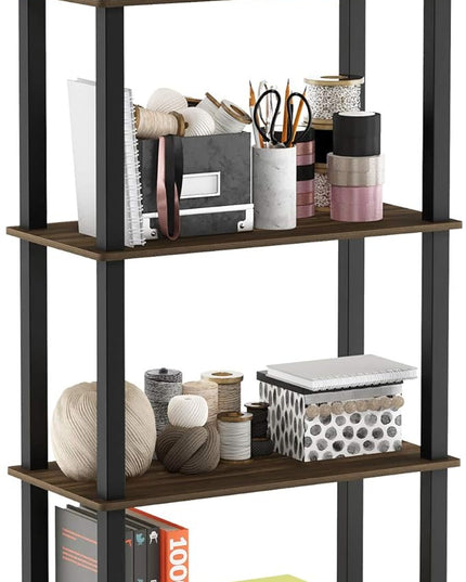 Furinno Turn-N-Tube 4-Tier Multipurpose Shelf Display Rack, Square Tube, Columbia Walnut/Black - LeafyLoom