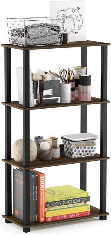 Furinno Turn-N-Tube 4-Tier Multipurpose Shelf Display Rack, Square Tube, Columbia Walnut/Black - LeafyLoom