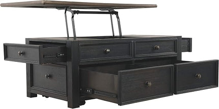 Signature Design by Ashley Tyler Creek Rustic Farmhouse Lift Top Coffee Table with Drawers, Brown & Black - LeafyLoom