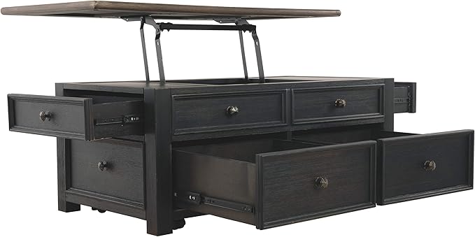 Signature Design by Ashley Tyler Creek Rustic Farmhouse Lift Top Coffee Table with Drawers, Brown & Black - LeafyLoom