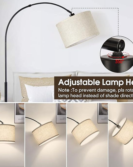 Dimmable Floor Lamp, Arc Floor Lamp with Dimmer, Black Standing Lamp with Adjustable Hanging Shade, Over Couch Tall Reading Light, Modern Pole Lamp for Living Room Bedroom, 9W LED Bulb Included - LeafyLoom