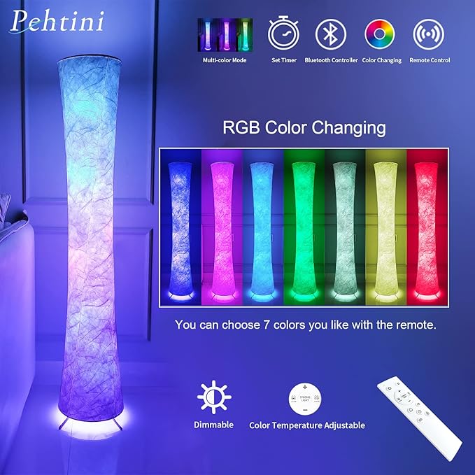 Floor Lamp for Bedroom 51" LED Floor Lamp Smart Corner Floor Lamp RGB Color Changing Floor Lamp Dimmable Floor Lamp with Remote Control Floor Lamps for Living Room Modern - LeafyLoom