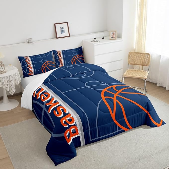 Feelyou Basketball Bedding Set King Size Gaming Sports Comforter Set for Kids Boys Girls Decor Ball Games Comforter Basketball Lover Duvet Set Bedroom Quilt Set - LeafyLoom
