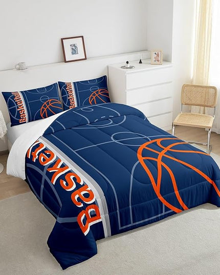 Feelyou Basketball Bedding Set Queen Size Gaming Sports Comforter Set for Kids Boys Girls Decor Ball Games Comforter Basketball Lover Duvet Set Bedroom Quilt Set - LeafyLoom