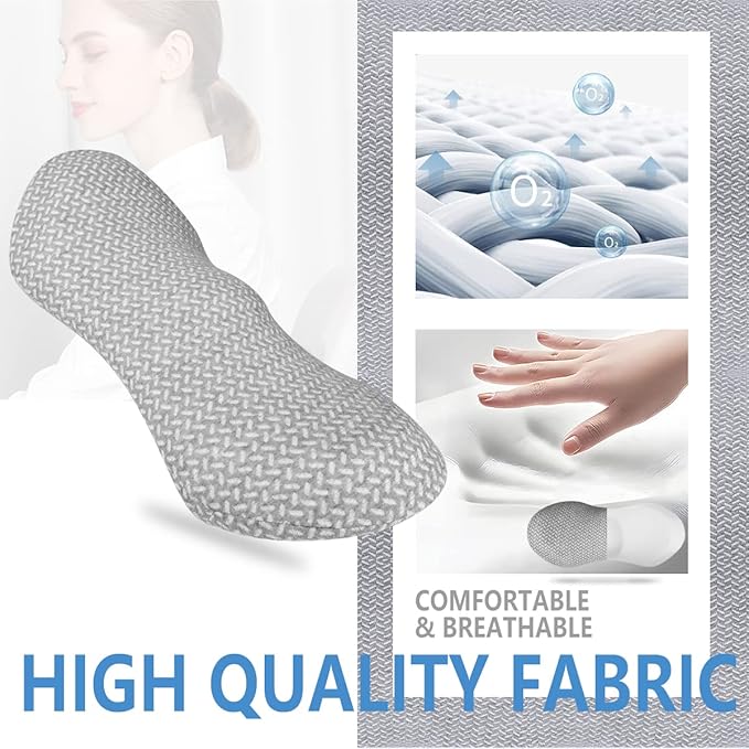 Lumbar Support Pillow - Memory Foam for Low Back Pain Relief, Ergonomic Streamline Car Seat, Office Chair, Recliner and Bed (Light Grey) - LeafyLoom