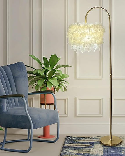 White Feather Floor Lamp 3 Color Temperature includes LED Bulb Simple Modern Curved Floor Lamp for Living Room Bedroom Office - LeafyLoom