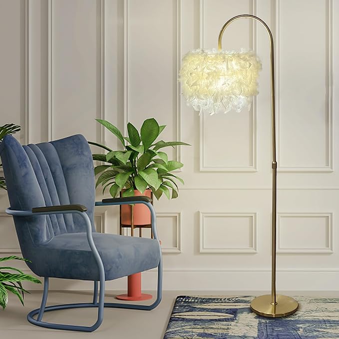 White Feather Floor Lamp 3 Color Temperature includes LED Bulb Simple Modern Curved Floor Lamp for Living Room Bedroom Office - LeafyLoom