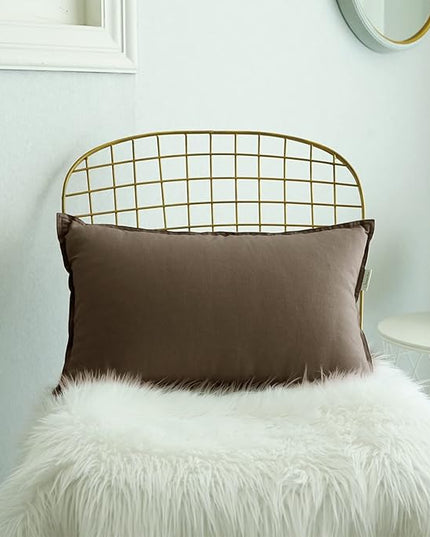 Jeanerlor Natural Cotton Linen Green Decorative 12"x20" Throw Pillow Case Cushion Cover with Twin Needles Stitch on Edge for Lumbar, (30 x 50cm), 2 Pcs, Khaki - LeafyLoom