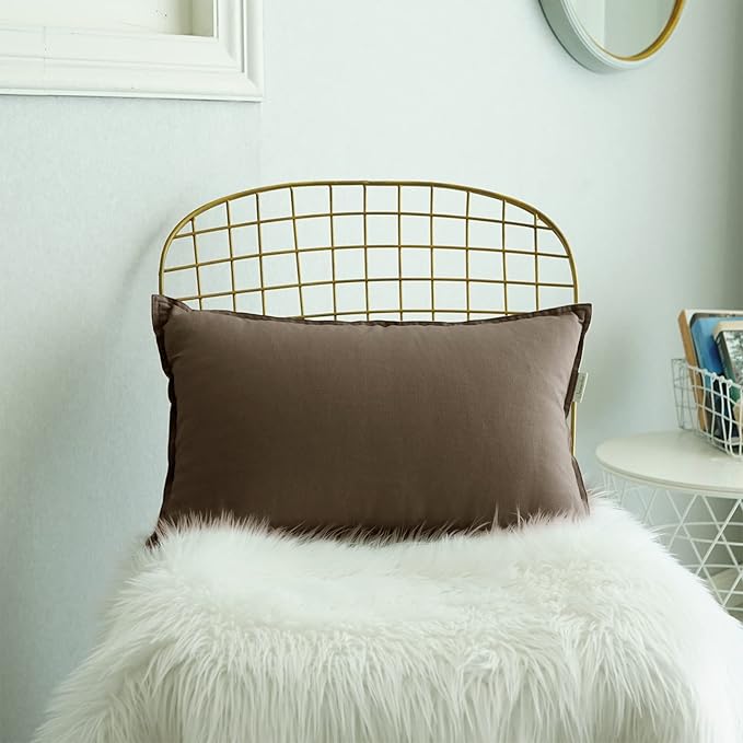 Jeanerlor Natural Cotton Linen Green Decorative 12"x20" Throw Pillow Case Cushion Cover with Twin Needles Stitch on Edge for Lumbar, (30 x 50cm), 2 Pcs, Khaki - LeafyLoom