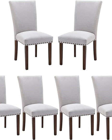 COLAMY Upholstered Parsons Dining Chairs Set of 6, Fabric Dining Room Kitchen Side Chair with Nailhead Trim and Wood Legs - Light Grey - LeafyLoom