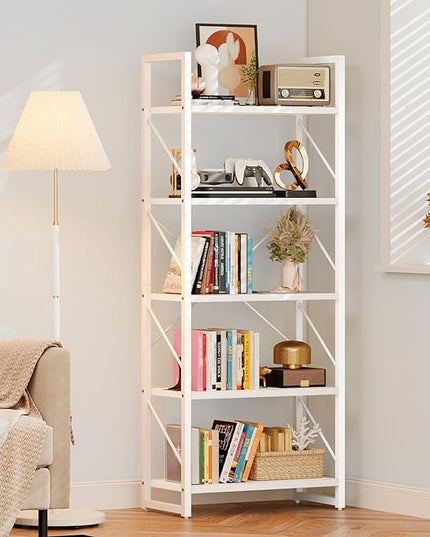 DWVO 5 Tier Bookshelf, White Book Shelf Modern Bookcase, Display Rack Book Storage Organizer for CD/Movie/Book, Bookshelves for Bedroom Office Living Room, White - LeafyLoom
