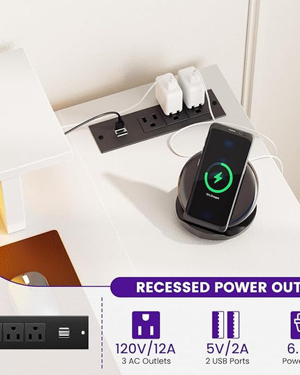 Homieasy L Shaped Gaming Desk with Power Outlet & LED Light, 55 Inch Computer Desk with Storage Shelves, Reversible Corner Desk with Monitor Stand Headset Hooks for Home Office, White - LeafyLoom