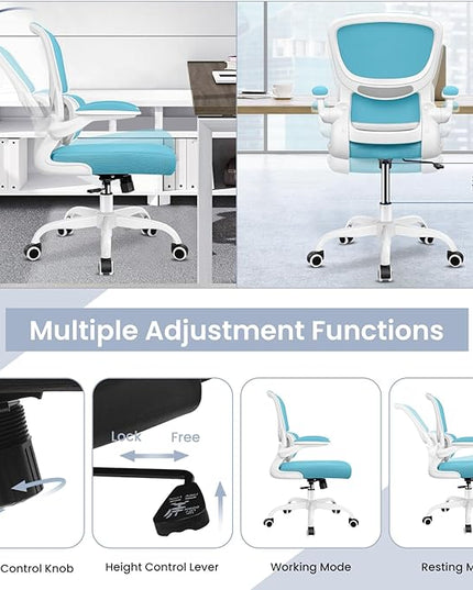 Office Chair, Ergonomic Desk Chair with Lumbar Support and Adjustable Armrests, Comfy Desk Chair Breathable Mesh Mid Back Computer Chair, Reclining Office Chair for Home Office - Blue - LeafyLoom