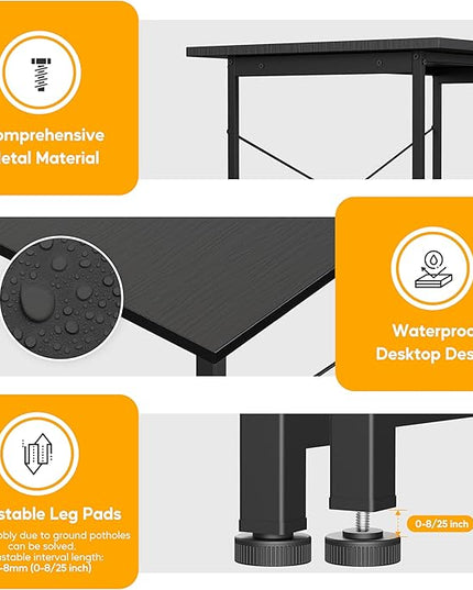 HealSmart Home Office Computer Desk, Modern Style Design with Headphone Hooks for Working, Writing and Gaming, 32 Inch, Black - LeafyLoom