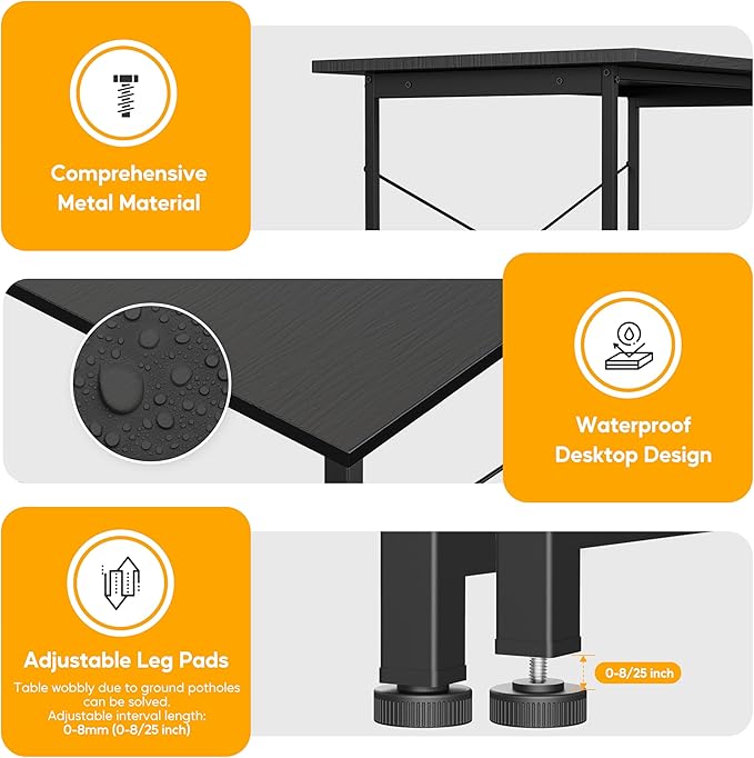 HealSmart Home Office Computer Desk, Modern Style Design with Headphone Hooks for Working, Writing and Gaming, 32 Inch, Black - LeafyLoom