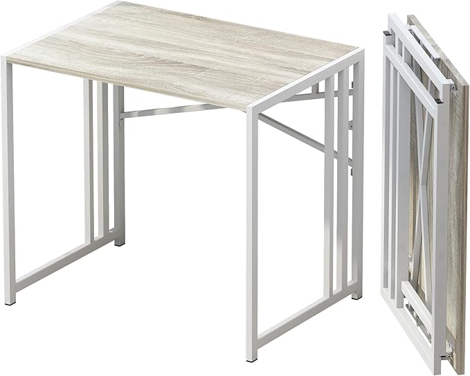 Small Folding Desk 32 inch, No Assembly Required Small Office Desk, Writing Gaming Computer Camping Desk, Beige - LeafyLoom