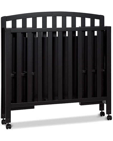DaVinci Dylan Folding Portable 3-in-1 Convertible Mini Crib and Twin Bed in Ebony, Greenguard Gold Certified - LeafyLoom