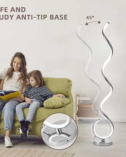 Spiral LED Floor Lamp for Living Room,40W Modern Floor Lamps with Remote Control, 3 Colors Stepless Dimmable Floor Standing Lamp Reading Corner Floor Tall Lamp for Bedroom Office - Chrome - LeafyLoom