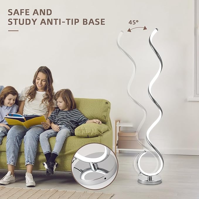 Spiral LED Floor Lamp for Living Room,40W Modern Floor Lamps with Remote Control, 3 Colors Stepless Dimmable Floor Standing Lamp Reading Corner Floor Tall Lamp for Bedroom Office - Chrome - LeafyLoom