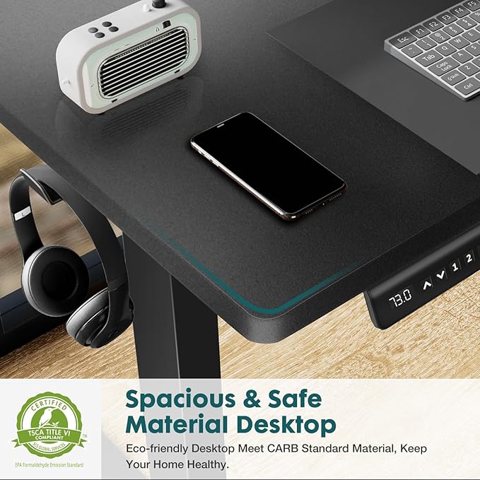 SMUG Standing Desk, Adjustable Height Electric Sit Stand Up Down Computer Table, 48x24 Inch Ergonomic Rising Desks for Work Office Home, Modern Gaming Desktop Workstation, Black - LeafyLoom