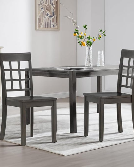 COLAMY Wooden Dining Chairs Set of 2, Nine-Square High Back Kitchen Side Chair, Farmhouse Dining Chairs for Kitchen and Dining Room, Dark Grey - LeafyLoom